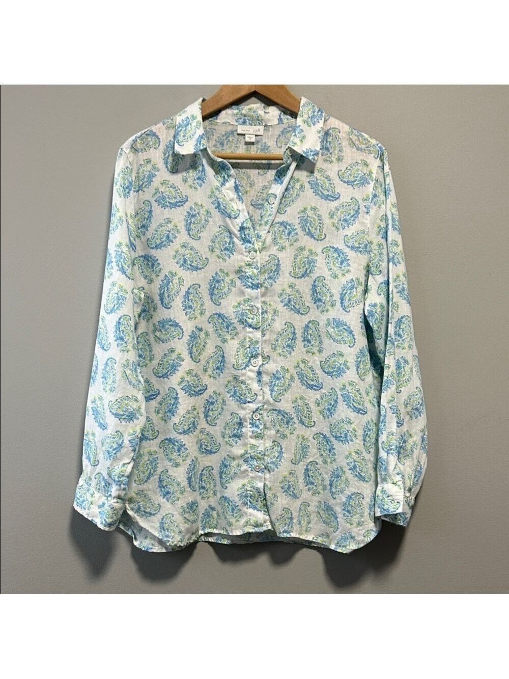 J Jill Linen Button Down Shirt Medium Floral